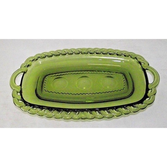 Kings Crown Green Indiana Glass Creamer Dish Thumbprint Butter Replacement Vtg - Picture 6 of 9